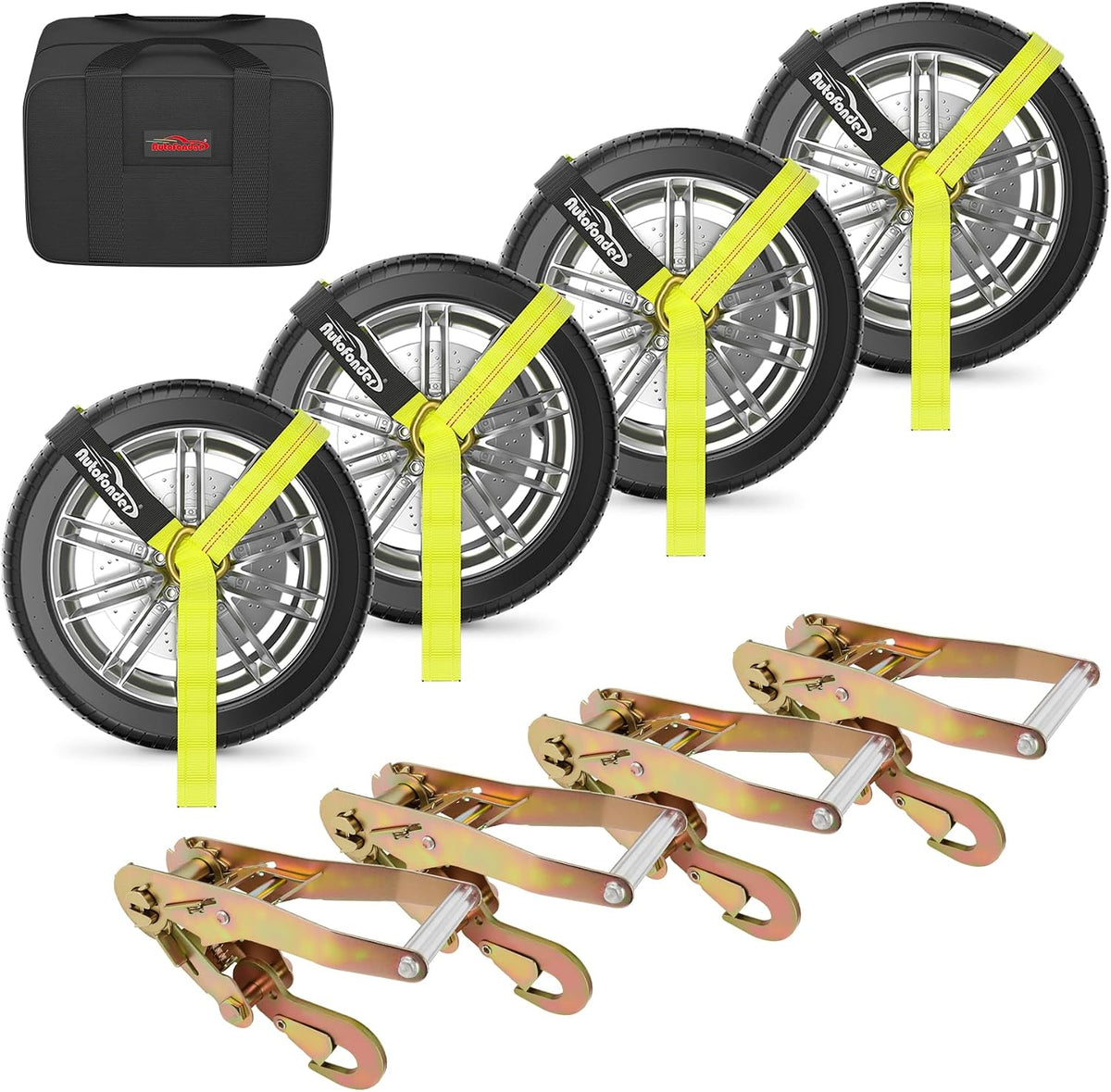 Heavy Duty Car Tie Down Straps with Flat Hook-10,000lbs Break Strength-4Pack Tire Ratchet Straps for Trailers,Trucks,UTV