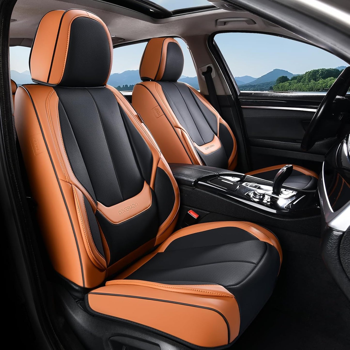 Coverado Seat Covers Full Set, Black Seat Covers for Cars 5 Seats, Car Seat Protector, Waterproof Nappa Leather Car Seat Cushion, Front and Rear Car Seat Cover Fit for Most Sedans SUV Pick-up Truck - Colors B