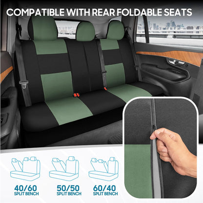 BDK PolyPro Car Seat Covers Full Set in Charcoal on Black – Front and Rear Split Bench for Cars, Easy to Install Cover Set, Accessories Auto Trucks Van SUV