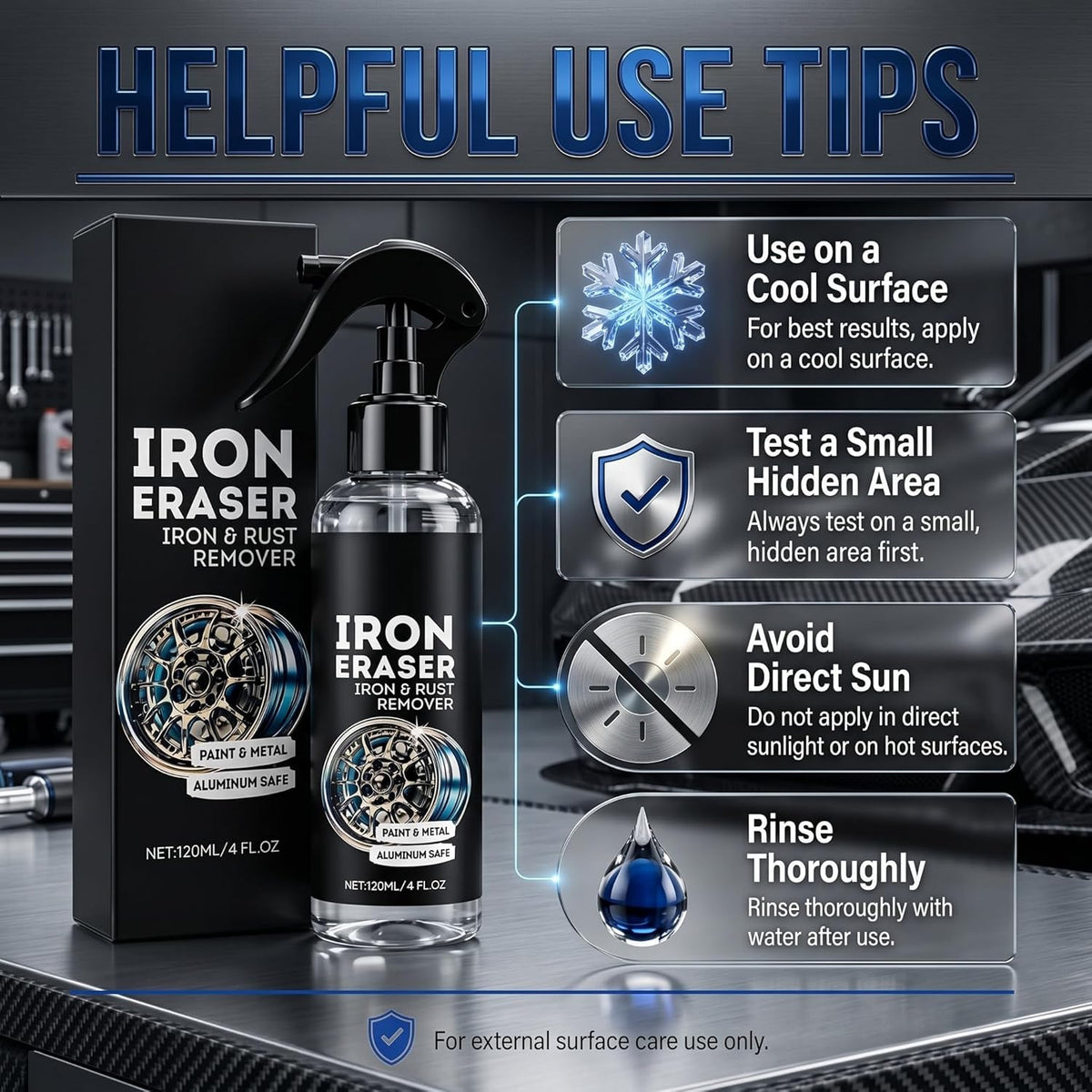 Iron Eraser Iron and Rust Remover, 2PCS Iron Eraser Rust Remover Spray for Car Wheels and Paint, Fast Acting Rust and Brake Dust Remover, 2026 New Professional Automotive Surface Cleaning (0A)