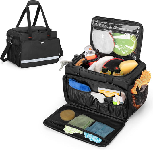 samdew Large Detailing Bag, Detail Organizer for Auto Detailing Supplies Storage, Car Cleaning Caddy for Vehicle Wash Tools, Car Care Box for Detailing Bottles, Towel, Buffer and More, Bag Only