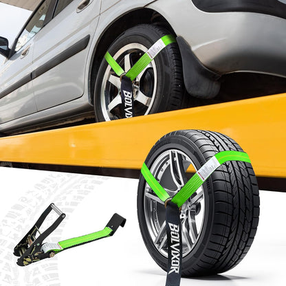 4 Pack Car Tie Down Straps for Trailers - 2" x 96" - 9900LBS Break Strength - Heavy Duty Tire Ratchet Straps with Flat Hooks for Hauling UTV, SUV, Truck, Any Cars
