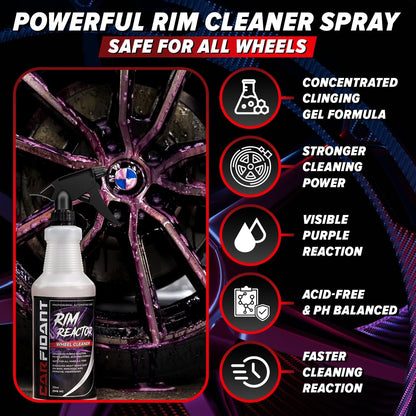 Carfidant Rim Reactor Wheel & Rim Cleaner Spray – Removes Brake Dust & Grime - Thick Gel, Dilutable - pH Neutral, Non-Acidic Tire Cleaner - Safe for Chrome, Black, Painted & Alloy Wheels - 16 fl oz