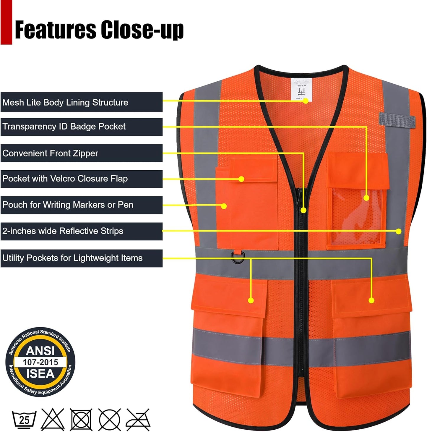 Safety Vest for Men Women Hi Vis Vest with Pockets Mesh High Visibility Vests Meets ANSI/ISEA Standards