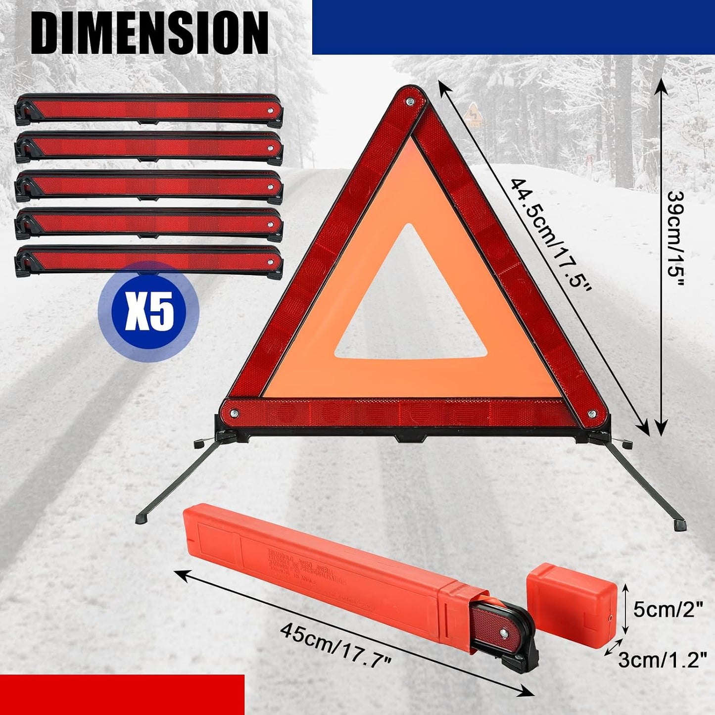 NYXOVA Warning Triangle Kit, Reflective Warning Road Safety Triangle Kit, Foldable Safety Triangle Kit Road Emergency Warning Reflector (3 Pack)