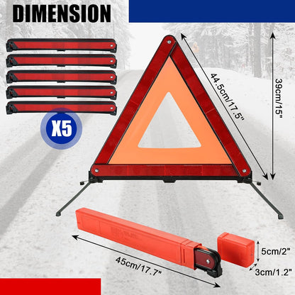 NYXOVA Warning Triangle Kit, Reflective Warning Road Safety Triangle Kit, Foldable Safety Triangle Kit Road Emergency Warning Reflector (3 Pack)