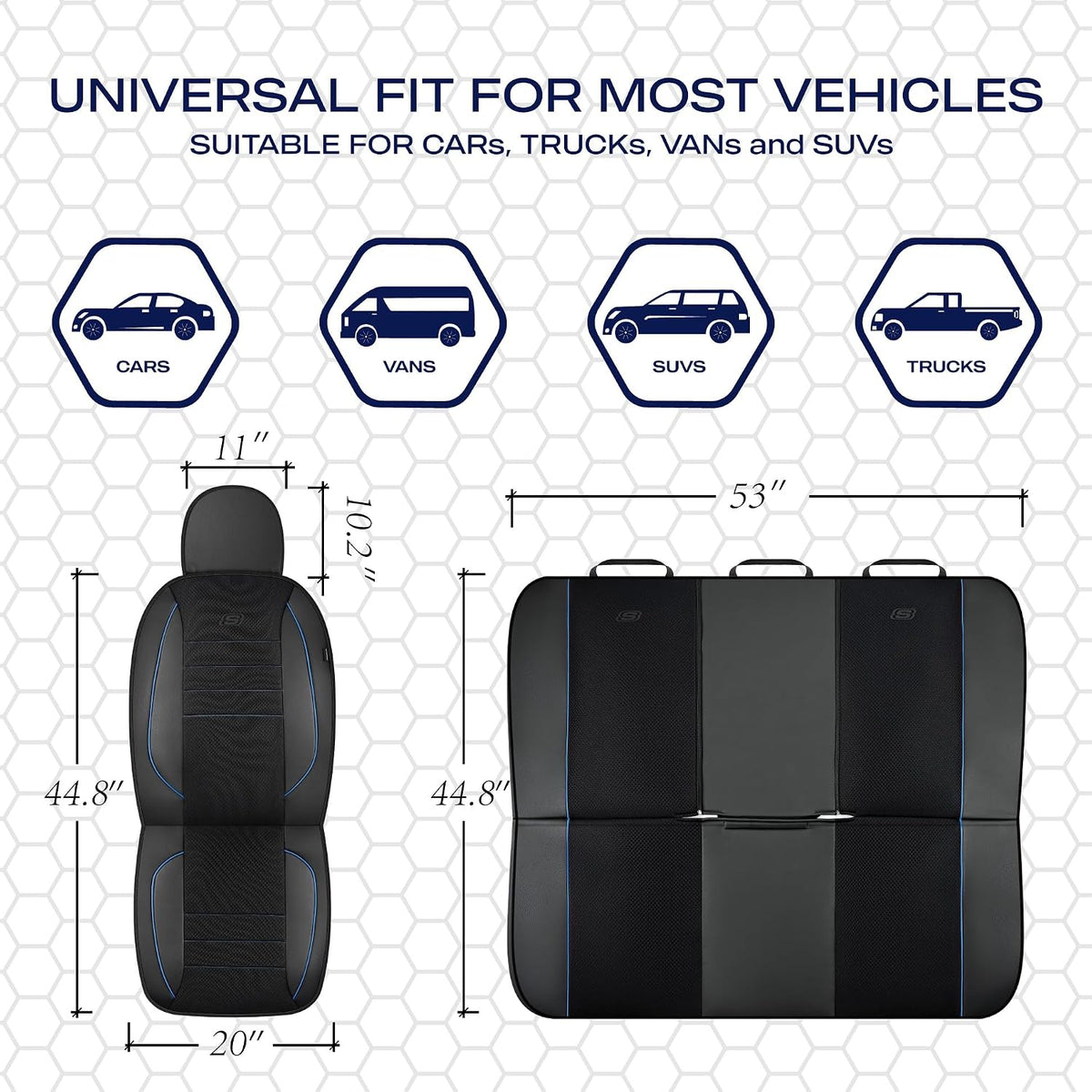Skechers Air-Cooled Memory Foam Seat Covers,Mesh Thick Car Seat Covers,Piping Leather Car Seat Covers Front Seats,Airbag Compatible,Automotive Comfort Universal FitMost Cars,Vans,Truck,SUV,Black