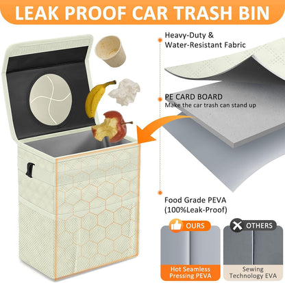 Vankor Car Trash Can Bin with Lid Hanging for Back Seat, Car Accessories for Women Men Leak Proof Automotive Garbage Cans Leakproof Vehicle Trash Can for Truck SUV Black