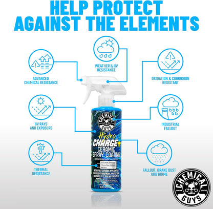 Chemical Guys Hydro Charge Ceramic Spray Coating 16 Fl Oz, with Monster Extreme Microfiber Towels (3 Pack) High Gloss Paint Protection Spray with Thick Plush Towels for Car Wash Drying and Detailing