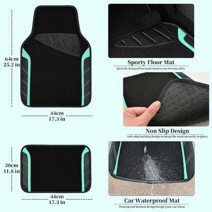 CAR PASS Air Mesh Leather Car Seat Covers Full Set, Waterproof Car Floor Mats, Sporty Steering Wheel Cover 14.5-15in, Universal Fits for 95% Cars Truck SUV (Black and Blue)