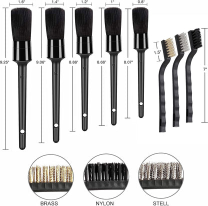 HMPLL 10pcs Auto Car Detailing Brush Set Car Interior Cleaning Kit Includes 5 Boar Hair Detail Brush,3 Wire Brush, 2 Air Vent Brush for Cleaning Car Interior Exterior, Dashboard Engines Leather Wheel