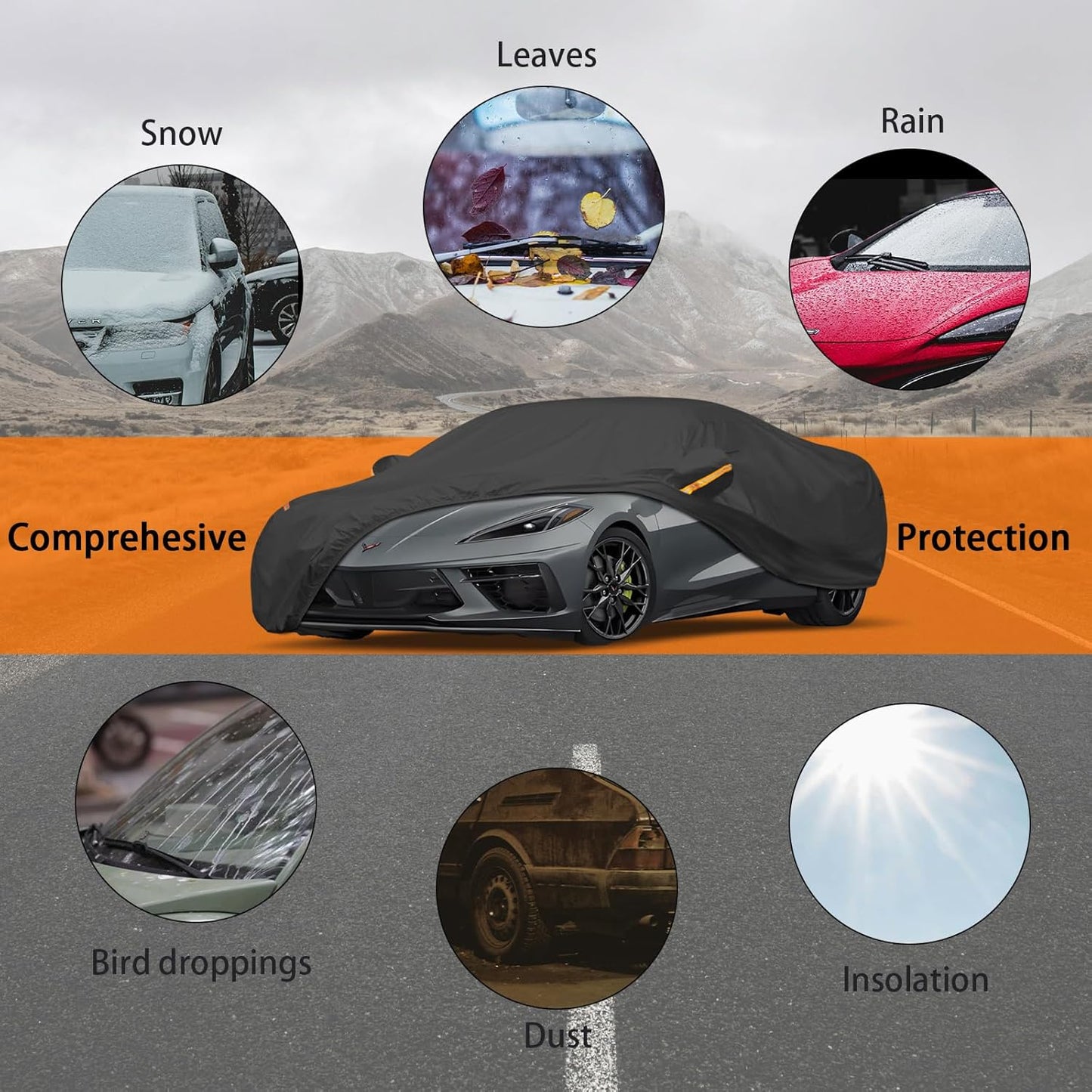 Full Car Covers for Sedan, Car Cover Waterproof All Weather Windproof Dustproof UV Protection Scratch Resistant Indoor Outdoor Univers