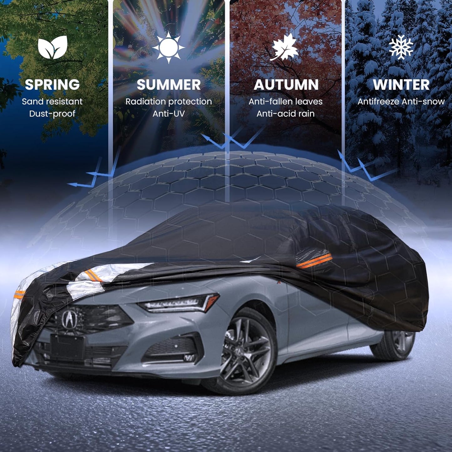 Large SUV Car Cover for Chevy Suburban 100% Waterproof All Weather, Heavy Duty Outdoor Full Exterior Covers Rain Sun Wind UV Protection. - Colors C