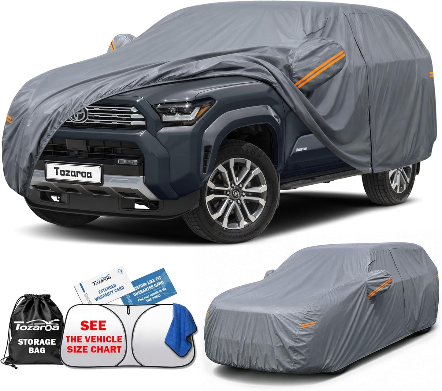 SUV Cover Waterproof All-Weather,Outdoor Full Exterior Automobiles SUV(Length 182-190 inch) with Windshield Sun Shade Universal Fit Toyota RAV4,CRV,Model Y,Q5,Size S2 (See SizeChart)