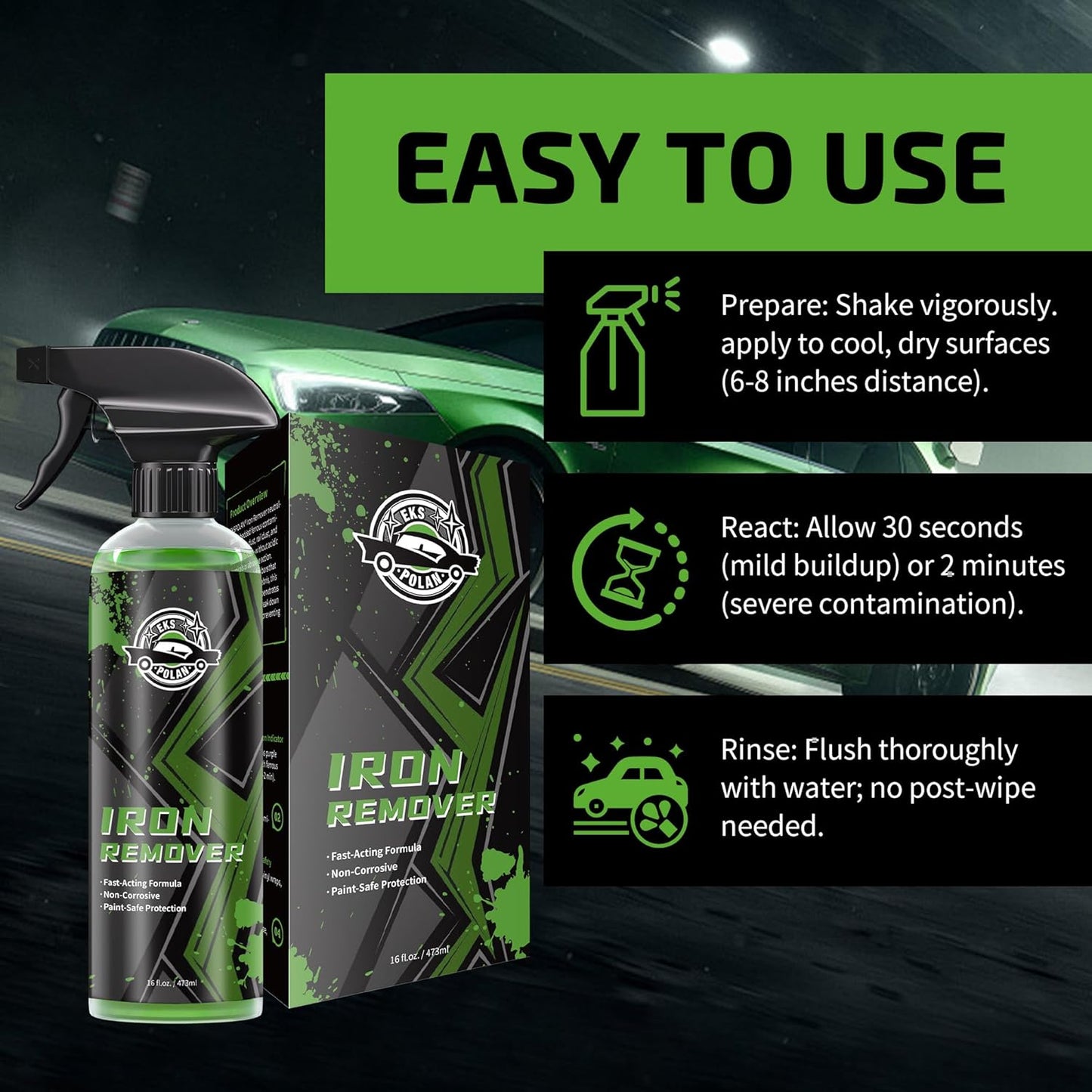 Iron Remover Car Detailing – Iron Decon Spray, Pulls Out Brake Dust, Rust & Fallout -Effective on Wheels & Paint,pH Neutral Formula - 16 fl. oz.