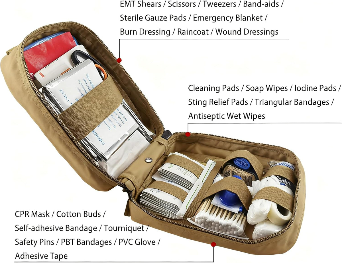 Carlebben EMT Pouch MOLLE Ifak Pouch Tactical MOLLE Medical First Aid Kit Utility Pouch (With Medical Supplies)