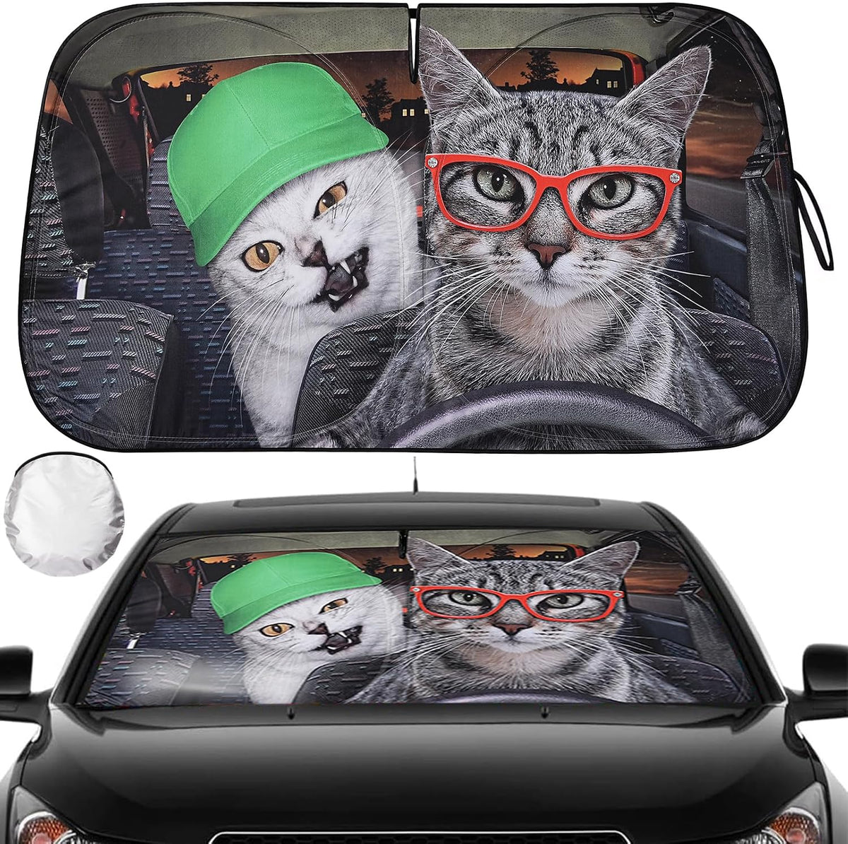 Windshield Sun Shade - Car Sun Shade Windshield, Reflector Sunshade Offers Ultimate Protection for Car Interior, Foldable Front Window Fit for Hatchback, Truck, SUV, MPV