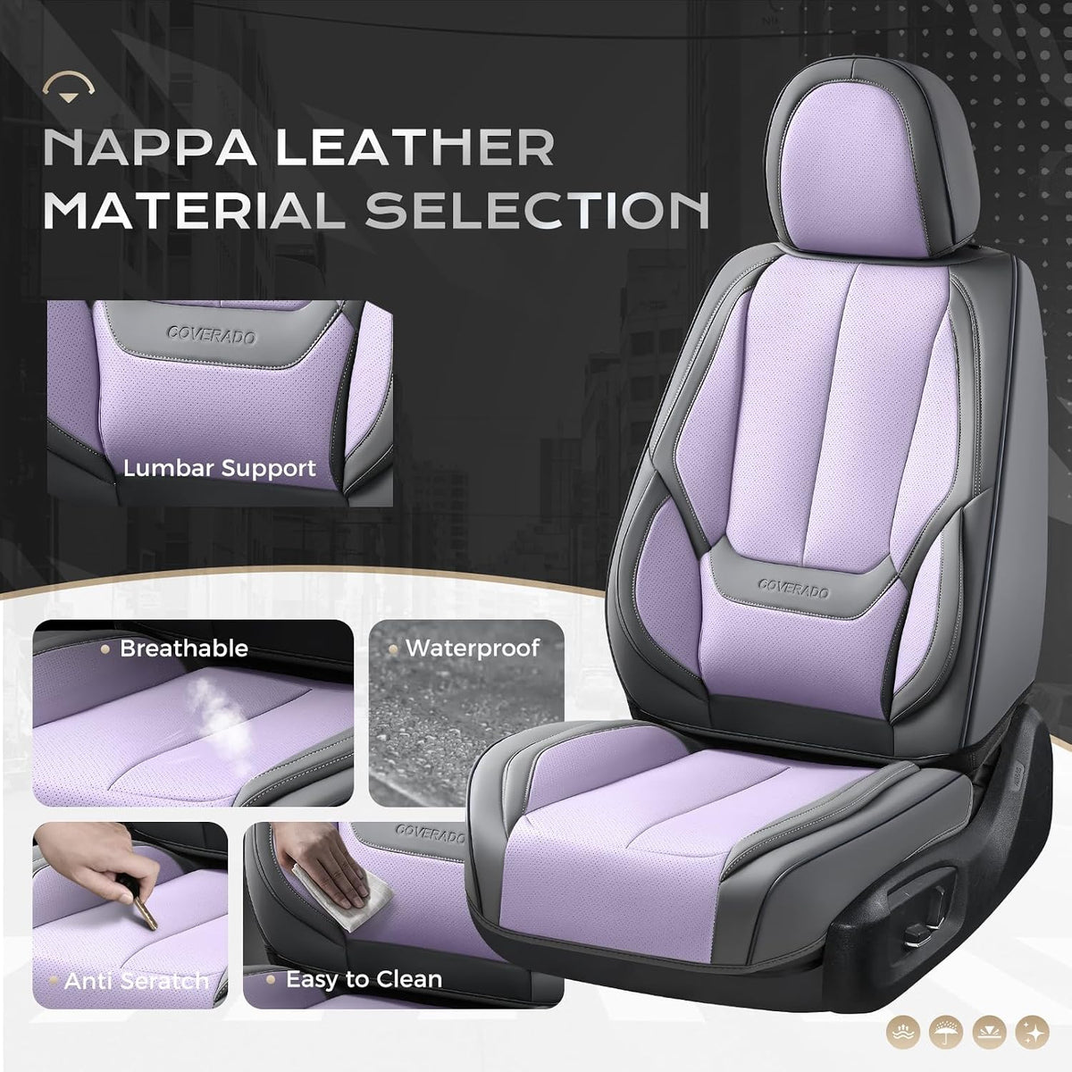 Coverado Seat Covers Full Set, Black Seat Covers for Cars 5 Seats, Car Seat Protector, Waterproof Nappa Leather Car Seat Cushion, Front and Rear Car Seat Cover Fit for Most Sedans SUV Pick-up Truck - Colors A