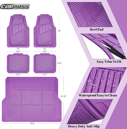 CAR PASS Heavy Duty Rubber Floor Mats 4-Piece,Pink Car Mats Full Sets Anti-Slip,Waterproof Universal Trim-to-Fit for Car SUV Truck, Durable All Weather Automotive Car Mats for Women,Girly(All Pink)