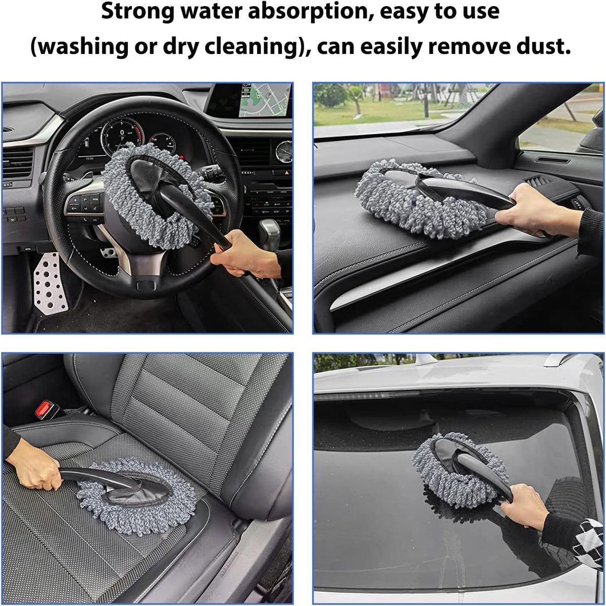 2 PCS Microfiber Car Dusters, Scratch Free Auto Exterior Dust Brust Set with Extendable Duster, Multipurpose Soft Brushes Dusting Supplies for Cars Trucks SUVs Motorcycles (Blue)