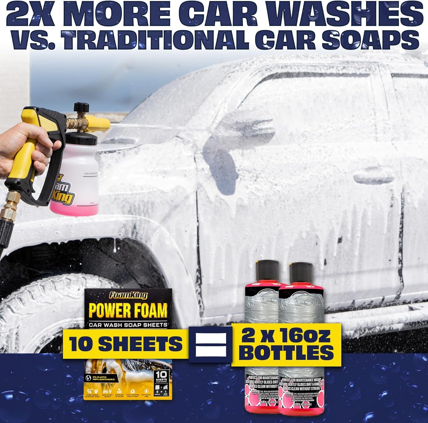 Foam King Car Wash Soap Strip (10ct = 5 Car Washes) - Concentrated Car Cleaning Soap Sheet, No Plastic Bottle - For Foam Cannons Guns, Bucket Wash. Safe for Cars, Trucks, Motorbikes - Citrus Scent