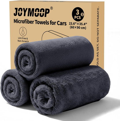 JOYMOOP Microfiber Towels for Cars, 2 Pack 35.4" x 23.6" Car Drying Towel, Dark Gray Reusable Car Towel, Quick Drying Car Microfiber Cleaning Cloth for RVs, SUVs, Trucks