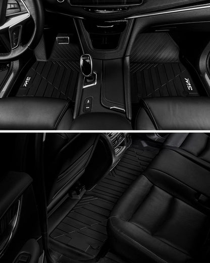 3W Floor Mats & Cargo Liner Fit for 2021 2022 2023 2024 2025 2026 Chevy Tahoe/GMC Yukon/Cadillac Escalade 7 Seat, TPE All Weather Custom Fit Car Accessories Heavy Duty Rubber Full Set Trunk Mats - Colors A