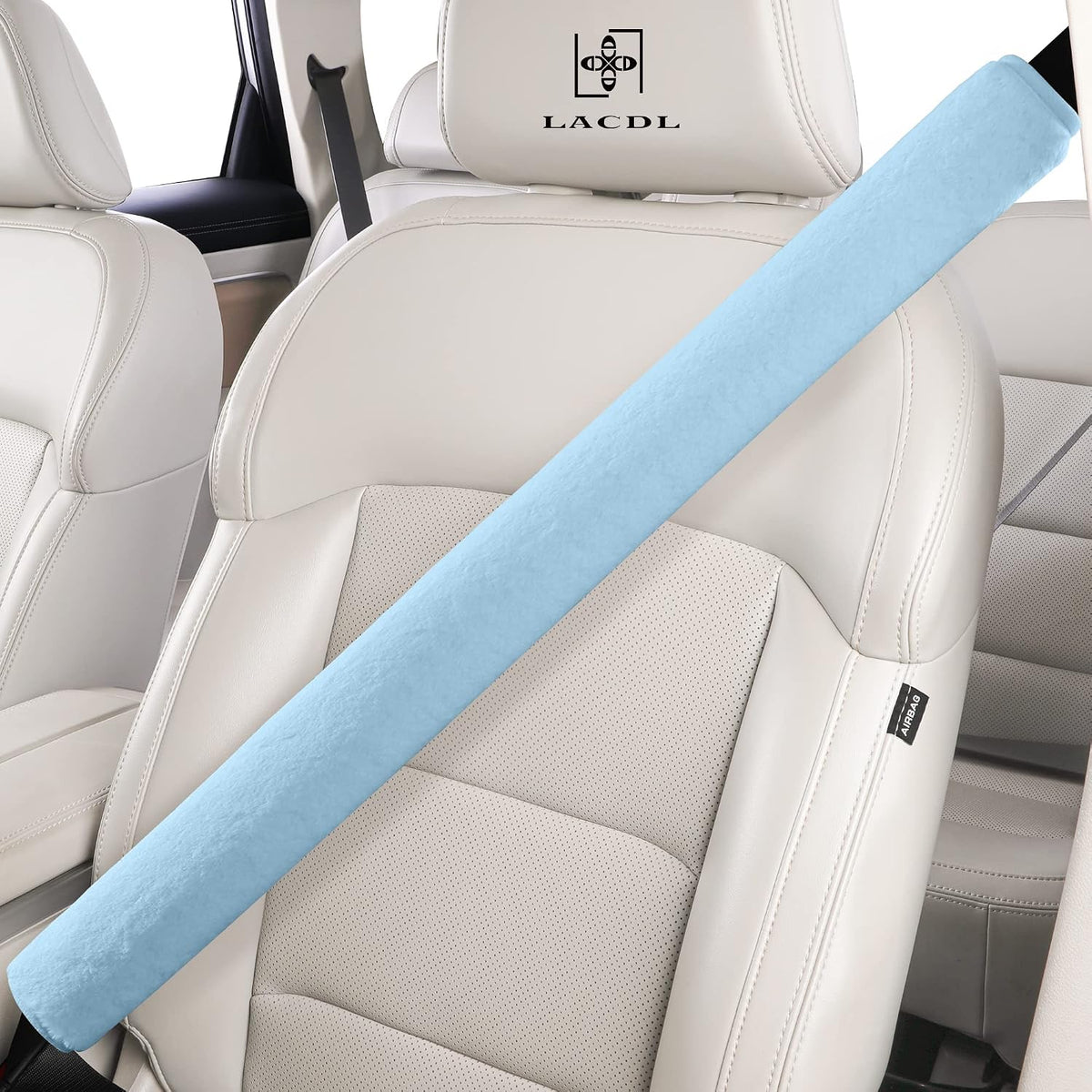LACDL Extra Long Seatbelt Cover Super Soft Furry for Adults Kids Women & Men, Thick Plush Full Car Seat Belt Strap Cushion, Fluffy Shoulder Pad Protector, Auto Interior Accessories, 1pc, Black, 15.5in