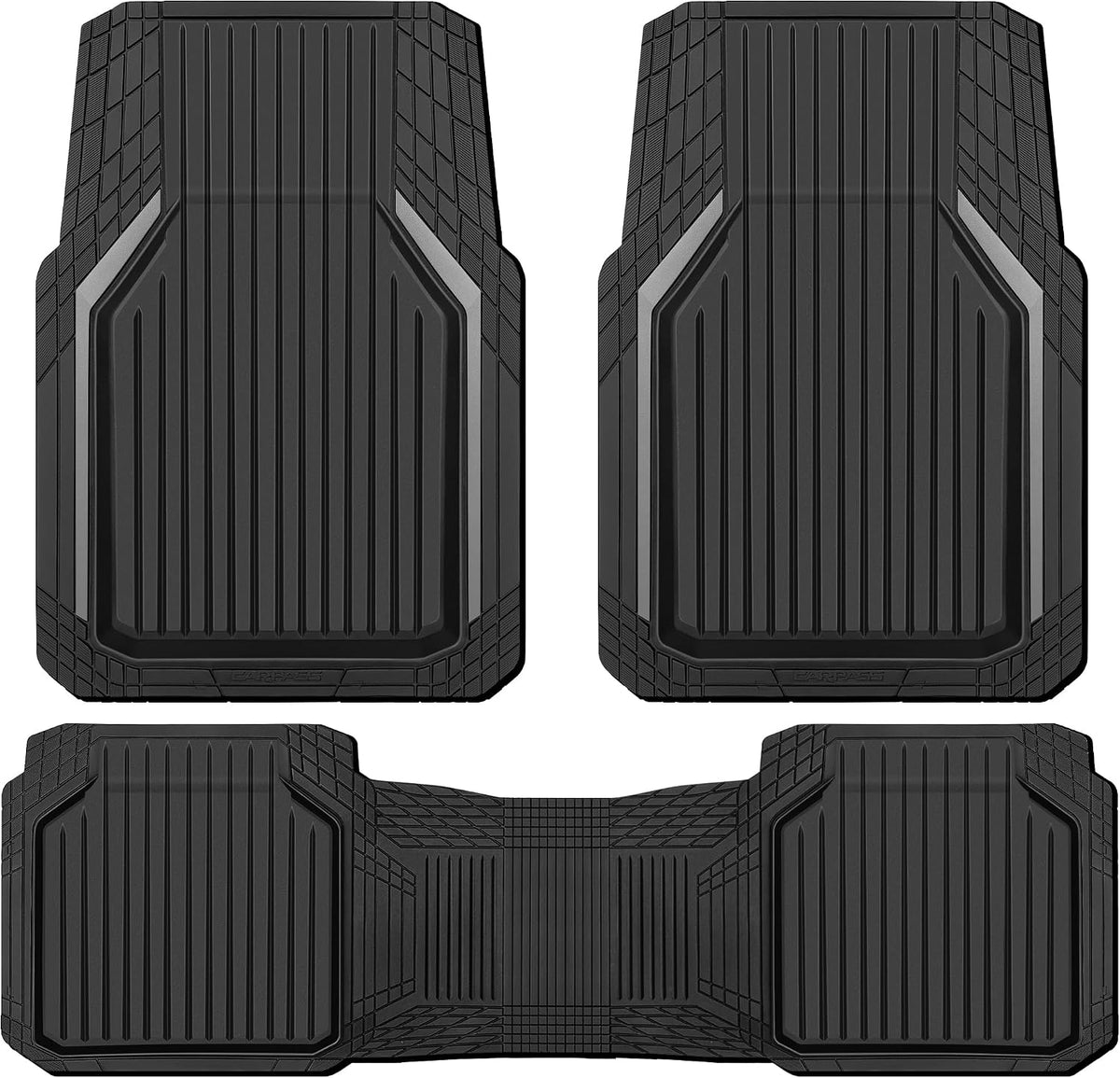 CAR PASS Heavy Duty Rubber Floor Mats for Car, Waterproof Liner Deep Dish Car Mats Full Sets, Universal Trim to Fit for SUV Truck Sedans Vans, All Weather Automotive Floor Mats 3pcs, Solid Black