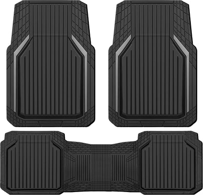 CAR PASS Heavy Duty Rubber Floor Mats for Car, Waterproof Liner Deep Dish Car Mats Full Sets, Universal Trim to Fit for SUV Truck Sedans Vans, All Weather Automotive Floor Mats 3pcs, Solid Black