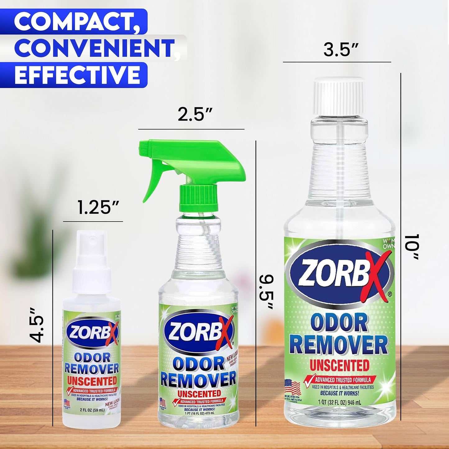 ZORBX Unscented Odor Eliminator for Strong Odor 2 Fl Oz, Pack of 1 - Used in Hospitals & Healthcare Facilities - Advanced Formula, Fast-Acting Odor Remover Spray for Dog, Cat, House & Carpet