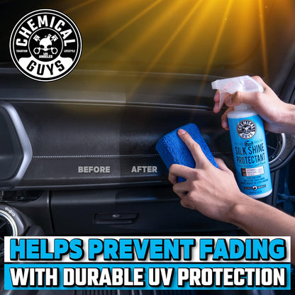 Chemical Guys Silk Shine Tire and Trim Dressing and Protectant – Non-Greasy Vinyl, Plastic & Rubber Spray, Plastic Restorer for Cars – Restores Shine for Cars, Trucks, Motorcycles, RVs, 16 fl oz