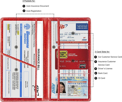 TOURSUIT Car Registration and Insurance Card Holder, Vehicle License Document Glove Box Compartment Organizer, Interior Car Accessories for Women Men (Carbon Fiber Black)