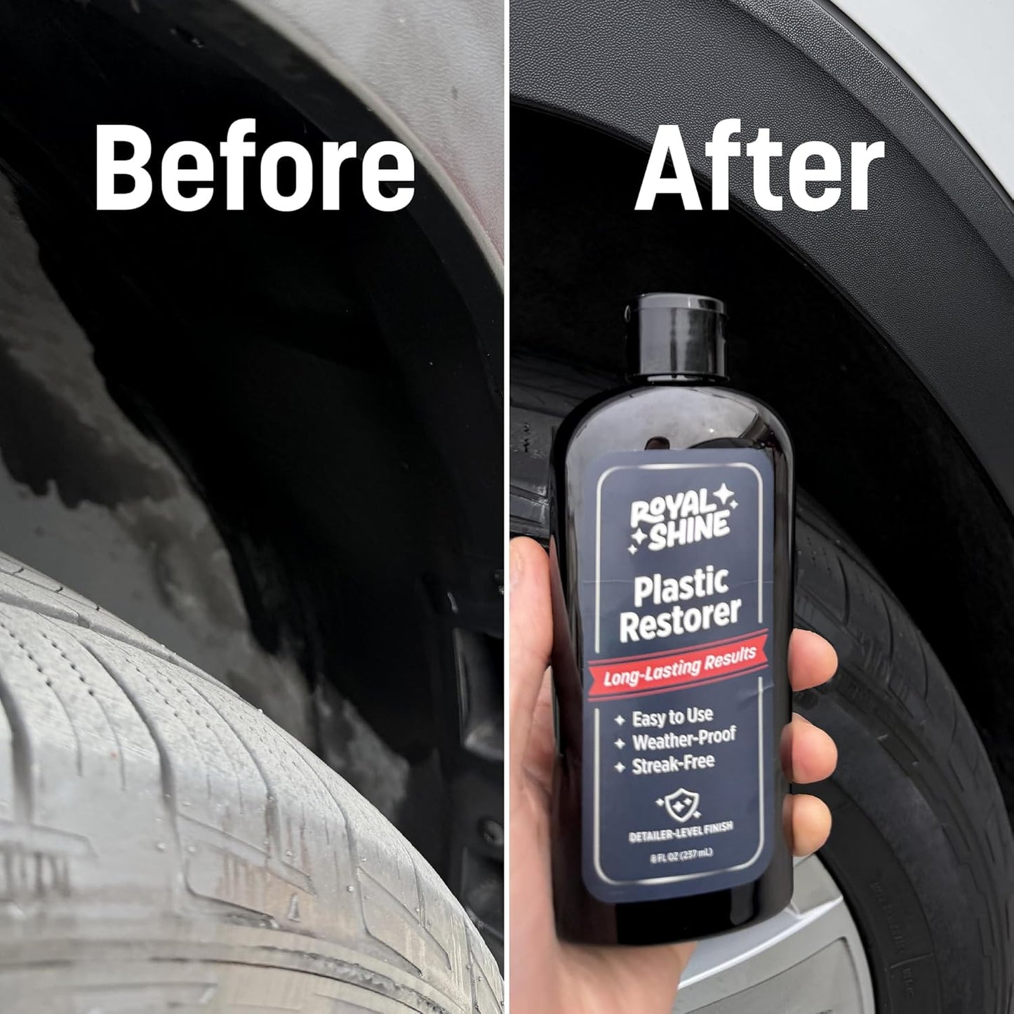 Plastic Restorer for Long-Lasting, Deep Black Results – Restores Faded Plastic, Rubber & Vinyl with UV Protection, Non-Greasy Formula + Foam Applicator, 8oz