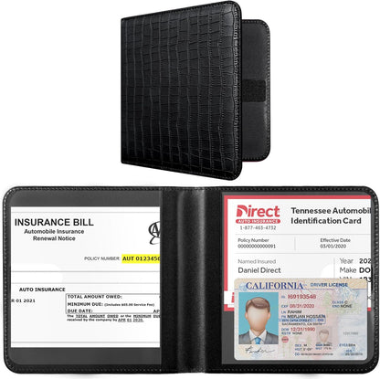 CoBak Car Registration and Insurance Holder - Men and Women Small Lightweight Vehicle Glove Box Car Organizer, Auto Truck Comparment Accessories Case for Essential Document, Driver License (Black)