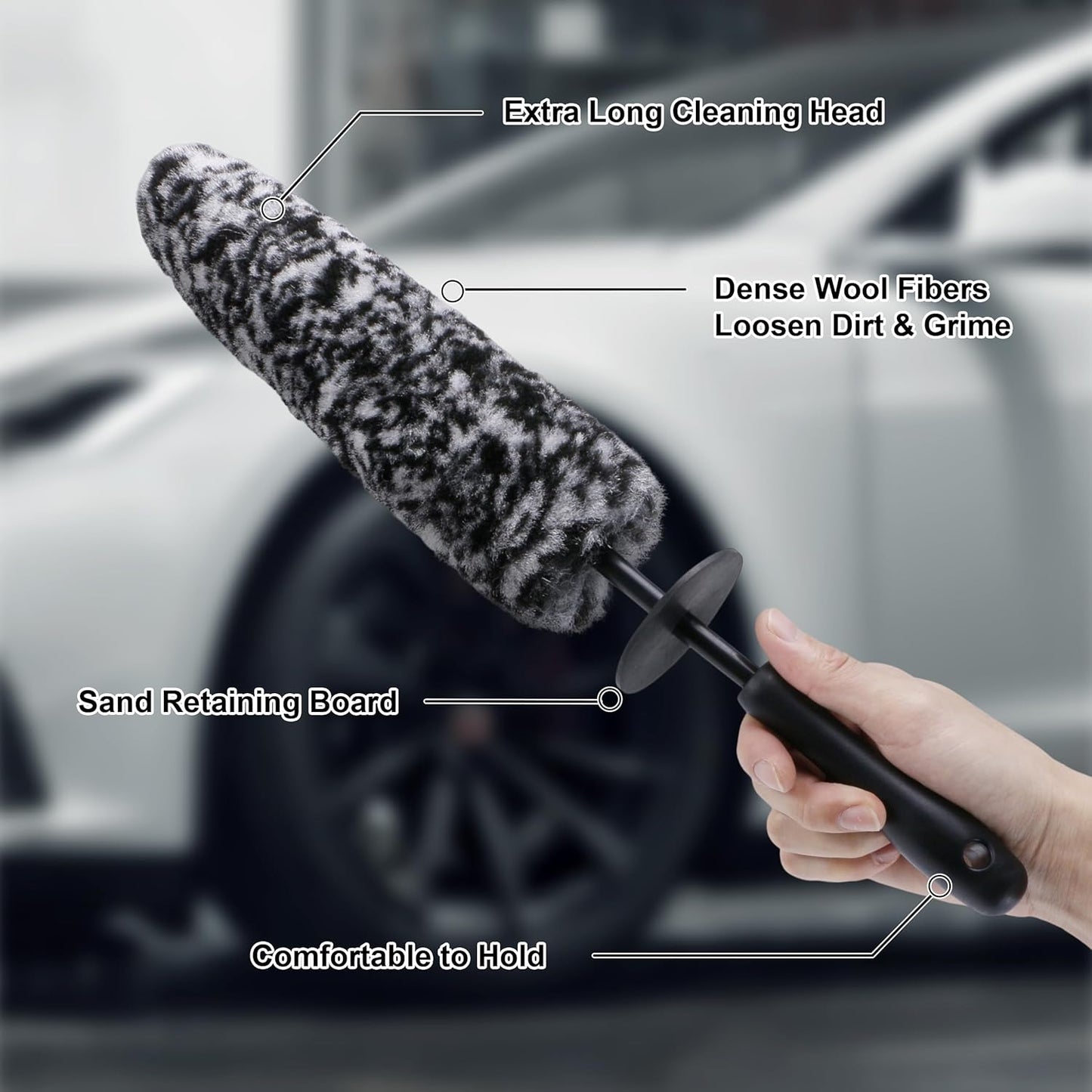 BABYSHEEP Car Tire Shine Applicator,Large Vegan Tire Shine Brush - Automotive Tire Dressing Applicator Brush with Storage Stand for Tire Detailing & Car Wash Kit, Black, 3.6 Inch Length (Black)