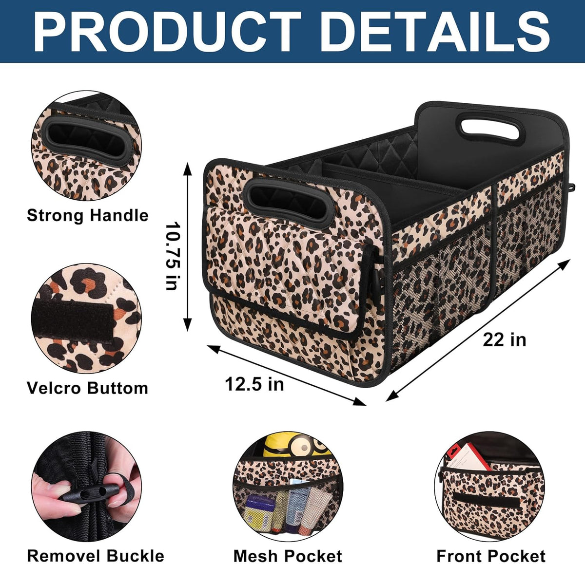 Deosk Car Trunk Organizer for SUV, Car Organizers and Storage with Reinforced Handles, Car Accessories for Women/Men 50LWaterproof Polyester Trunk Organizer, Black