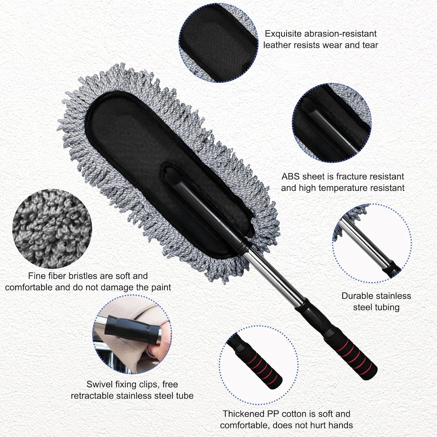 2 PCS Microfiber Car Duster, Scratch Free Auto Exterior Interior Large Dusting Cleaning Brush, Multipurpose Vehicle Dust Cleaner with Extendable Handle, Car Accessories (Blue)