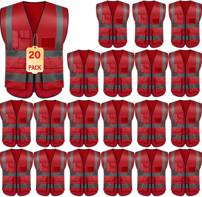 Safety Vests 20 Pack,Hi Vis Construction Vest with 5 Pockets and Zipper,Reflective Vest for Men Women Work One Size