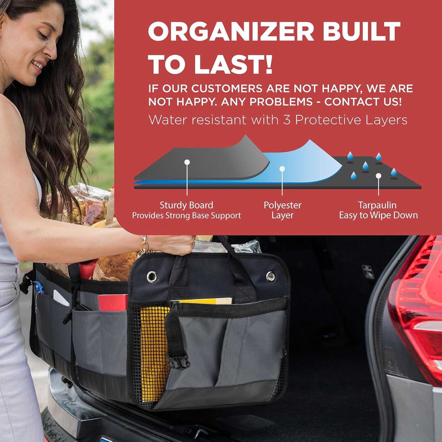 TRUNKCRATEPRO Trunk Organizer For Car, Suv, Truck | Premium Adjustable Multi Compartments Collapsible Car Trunk Organizer With Securing Straps & Non-Slip Bottom (Large Size, Black)