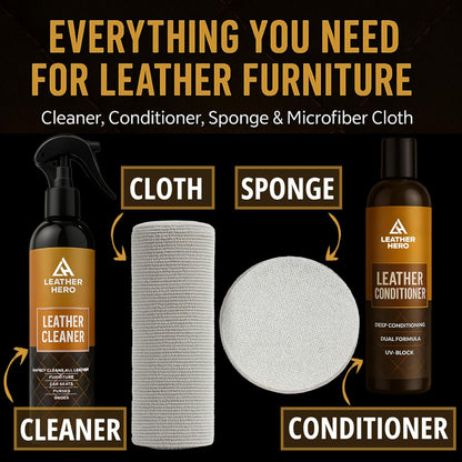 Leather Cleaner and Conditioner Kit – 4-Piece Set with Best Leather Cleaner for Couches, Sofas, Chairs, Furniture, and Car Interiors