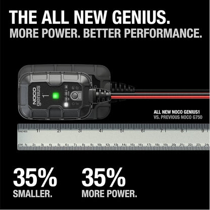 NOCO GENIUS1: 1A 6V/12V Smart Battery Charger – Automatic Maintainer, Trickle Charger & Desulfator with Overcharge Protection & Temperature Compensation – for Lead-Acid & Lithium Batteries