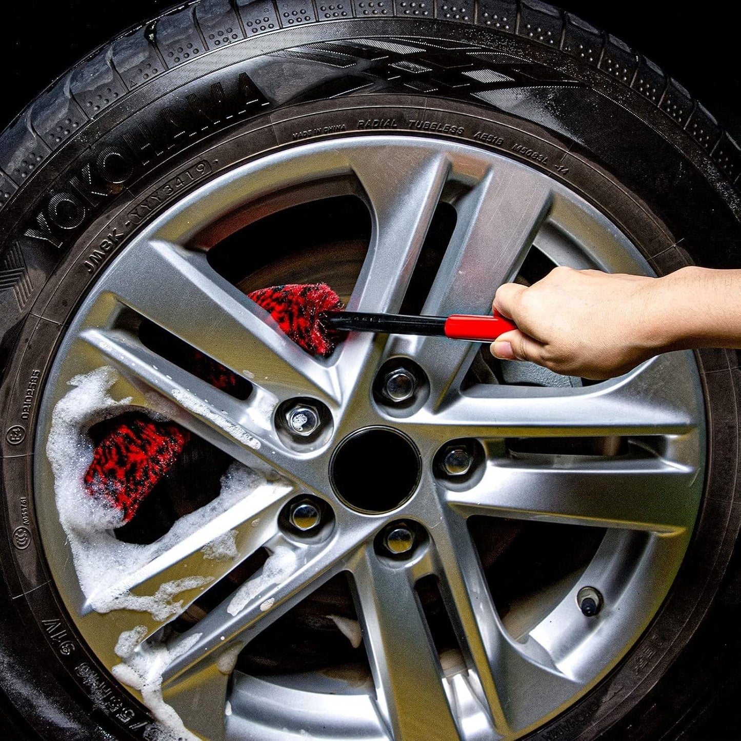 Car Wheel Rim Brush Kit, Woolies Wheel Brush, Car Cleaning Brush Fiber Rod, Steel Ring Fiber Cleaning Brush, Long Non-Slip Handle Clean Brush, Great to Clean Car Wheel Rim