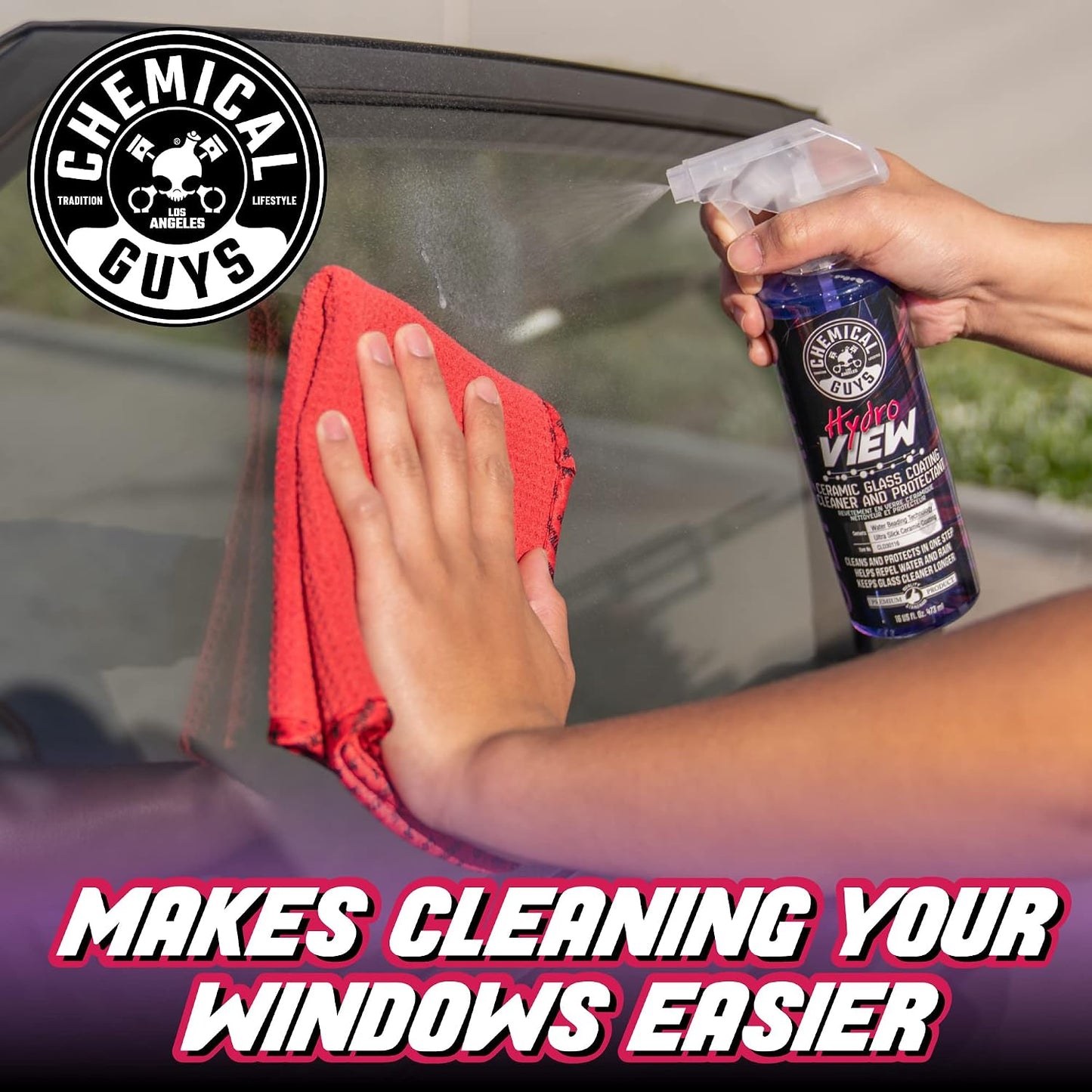 Chemical Guys HydroView Ceramic Glass Cleaner & Coating - Cleans & Adds Hydrophobic Protection, Car Window Cleaner for Glass, and Mirrors, Trucks, SUVs, and Home Use - 16 fl oz