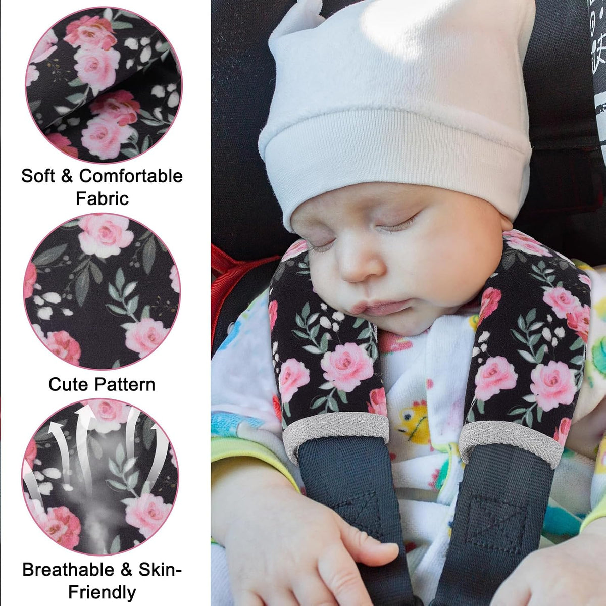 Seat Belt Cover Pad for Baby, Soft Seatbelt Cushion Covers for Kids 2Pcs Car Seat Strap Shoulder Pads for All Car Seats, Stroller, High Chair,Blue Dinosaur