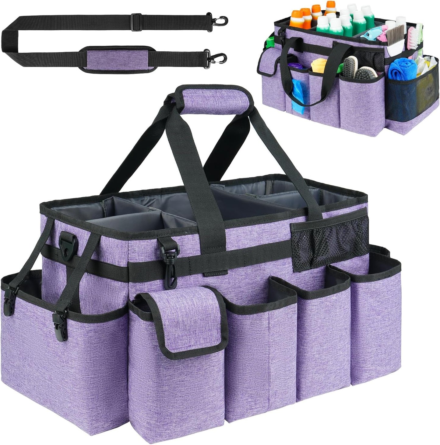 Cleaning Caddy,Cleaning Bag for Housekeepers,Cleaning Supplies Organizer with Handle,Black