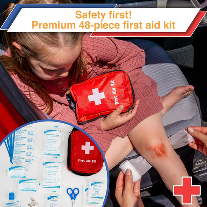 Car Emergency Kit with Air Compressor, Jumper Cables, First Aid, Tow Strap, Tire Gauge, Headlamp – Roadside Safety Kit for Women, Men, Teens