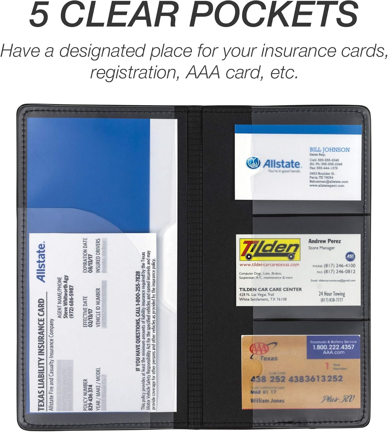 Samsill 2 Pack Car Registration and Insurance Holder, 5.25" x 4.75" Black Glove Box Organizer, Perfect for Multiple Vehicles
