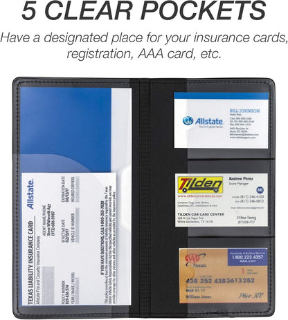 Samsill 2 Pack Car Registration and Insurance Holder, 5.25" x 4.75" Black Glove Box Organizer, Perfect for Multiple Vehicles