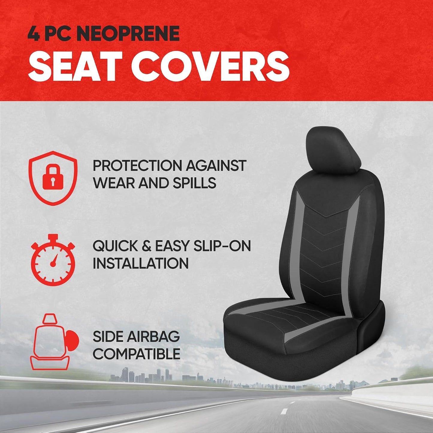 Motor Trend AquaShield Waterproof Front Seat Covers, Black Seat Covers for Cars – Neoprene Front Car Seats Cover, SUV Seat Covers Protector - Car Interior Cover for Auto, Trucks, & Dog Owners